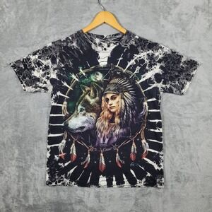 Vintage Caballo Shirt Mens M Black Tie Dye Wolf Native American Glow In The Dark